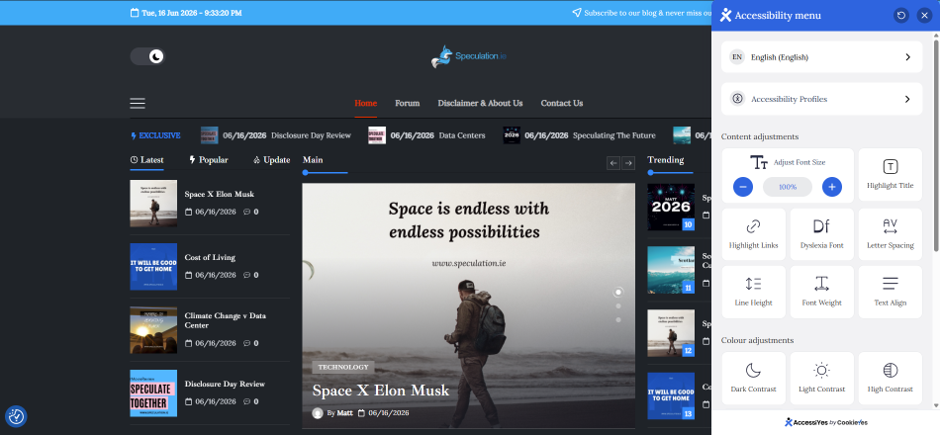 Screenshot Menu View of the AccessiYes setup
