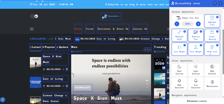 
All Content Adjustments Screenshot example when using AccessiYes