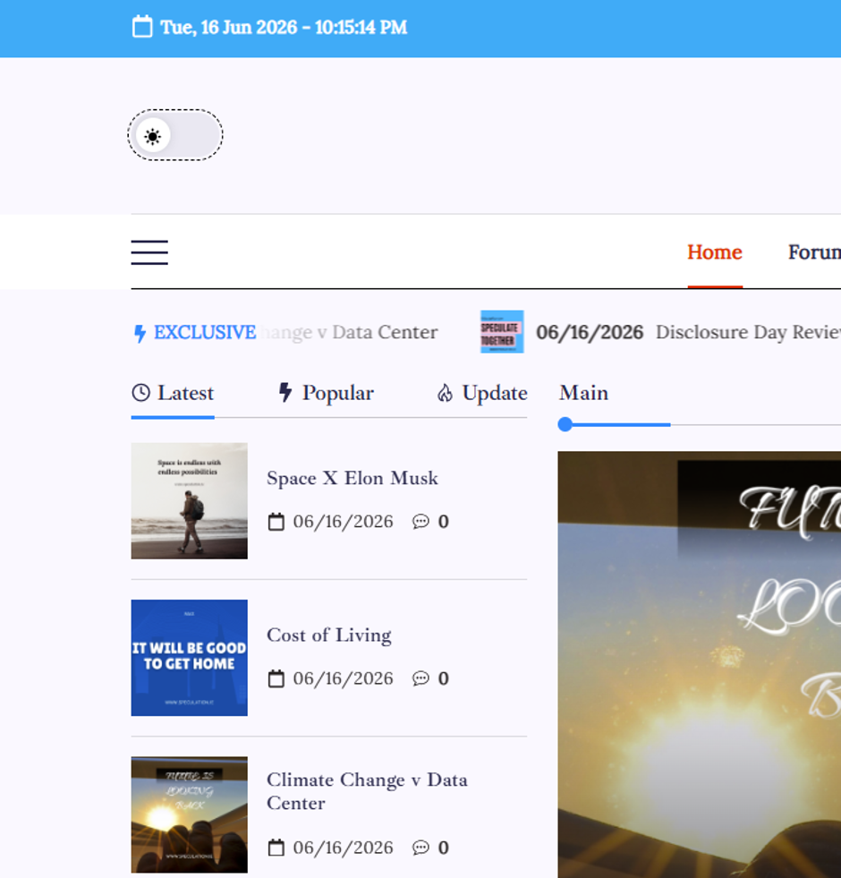 Screenshot of the Light Mode to Dark Mode toggle on our website, upper left hand of the screen