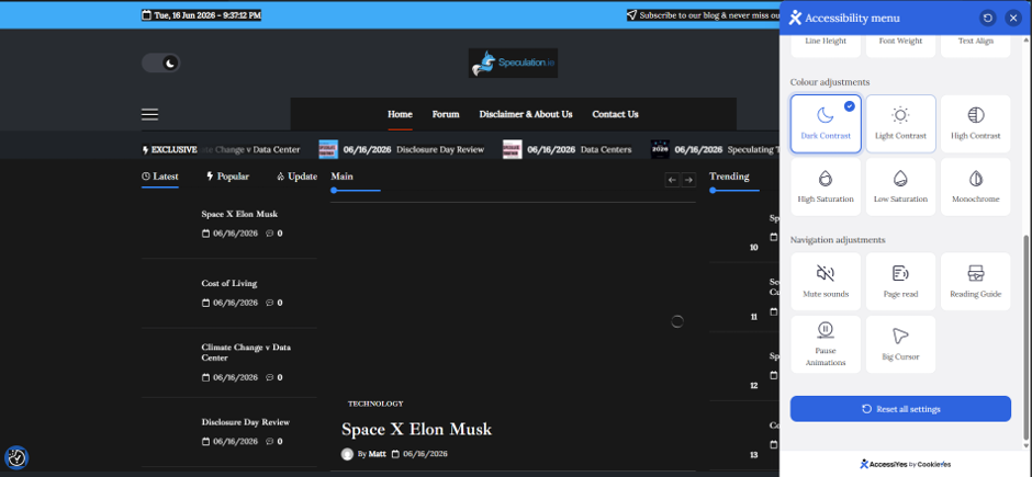 Dark Contrast Screenshot example when using AccessiYes