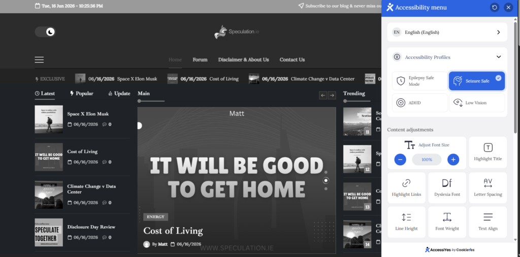 Seizure Safe Screenshot example on our website using AccessiYes