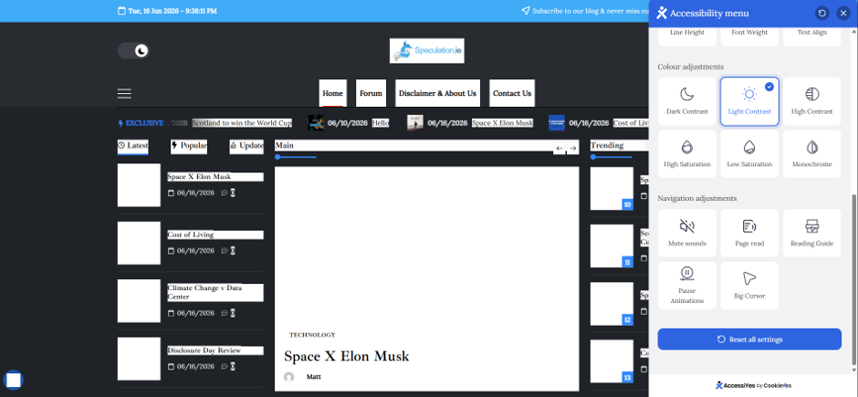 Light Contrast Screenshot example when using AccessiYes
