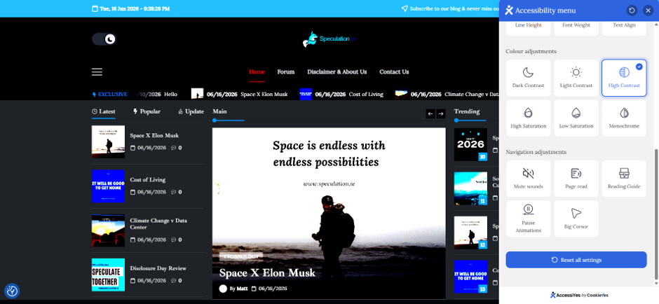 High Contrast Screenshot example when using AccessiYes