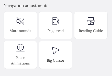 Navigation Adjustements Menu Screenshot example when using AccessiYes