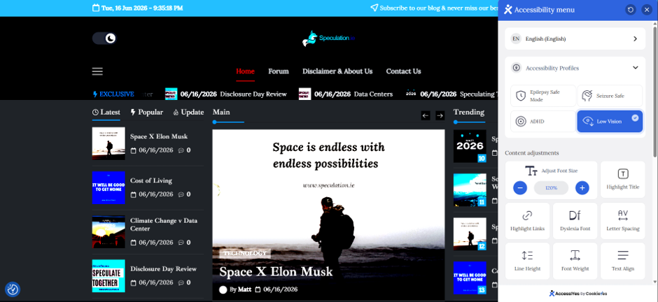 Low Vision Screenshot example using AccessiYes